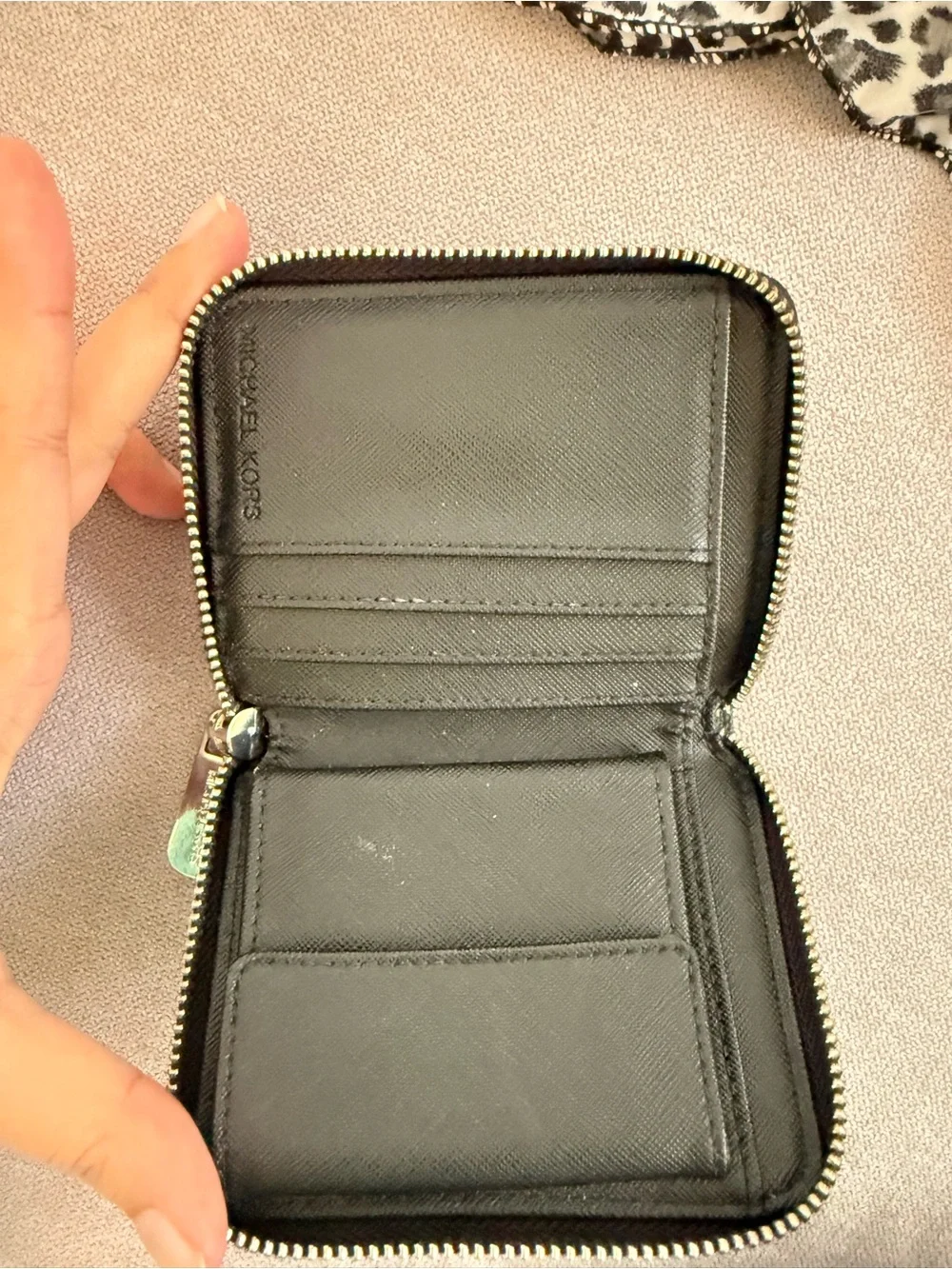 Michael Kors Black Pebbled Leather Zip Coin Pouch